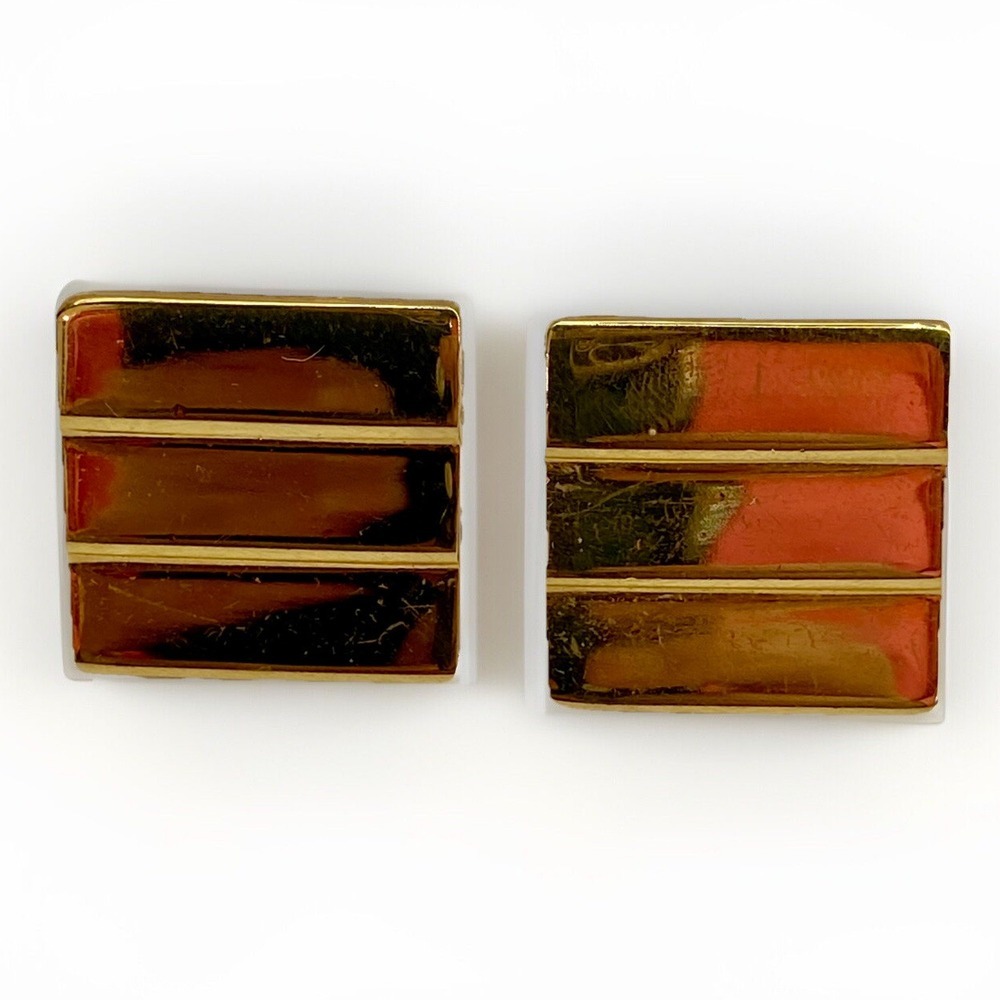 Vintage Napier Signed Earrings Gold Tone Textured Square Screw Back Clip Retro